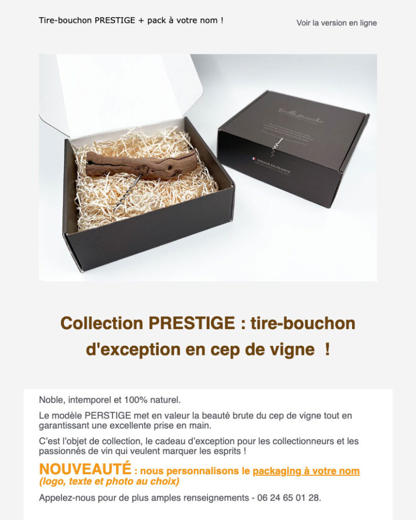 E-mailing tire-bouchon bois